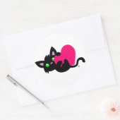 Rond Sticker à Kitty noir de la Saint-Valentin (Enveloppe)