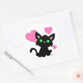 Rond Sticker à Kitty noir de la Saint-Valentin (Enveloppe)