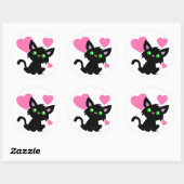 Rond Sticker à Kitty noir de la Saint-Valentin (Feuille)