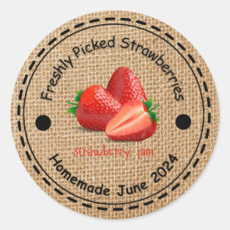 Rond Sticker à la confiture de fraise Burlap