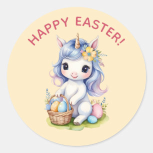 Rond Sticker à licorne de Pâques joyeux