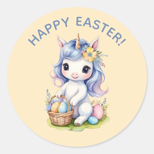 Rond Sticker à licorne de Pâques joyeux (Devant)