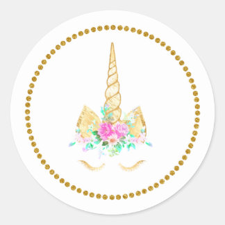 Rond Sticker à licorne or floral