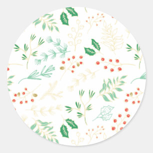 Rond Sticker à motifs floraux de Noël classique