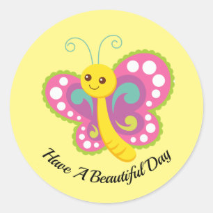 Rond Sticker à papillon de dessin mignon
