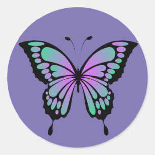 Rond Sticker à papillon vert et violet