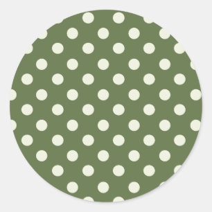 Rond Sticker à points Polka Olive et Blanc