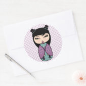 Rond Sticker à poupée Kokeshi, brillant, 3 pouces (feui (Enveloppe)