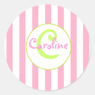 Rond Sticker à rayures roses et blanches avec accents d