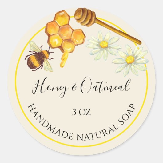 Rond Sticker à savon fait main Miel et avoine (Devant)