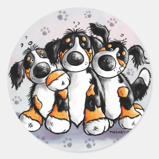 Rond Sticker à trois chiens de montagne bernois amusant (Devant)