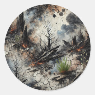 Rond Sticker Abstrait Burnt Forest Art