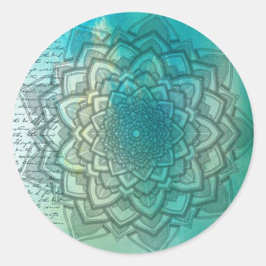 Rond Sticker Abstrait Mandala Mystique Turquoise (Devant)