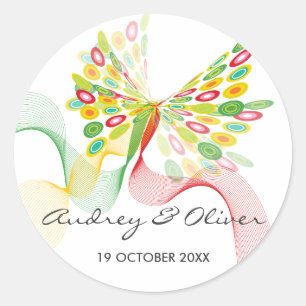 Rond Sticker Abstrait pour Mariage moderne papillon