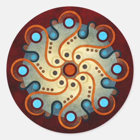 Rond Sticker Abstrait Vector Art bleu floral (Devant)
