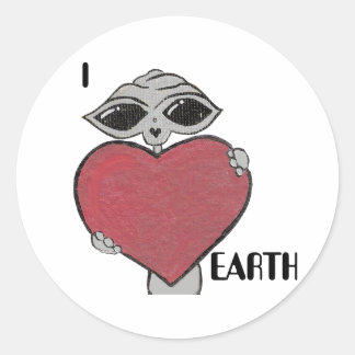 Rond Sticker Alien I Heart Love Earth