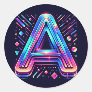 Rond Sticker Alphabet Neon Glow - Vibrant et moderne