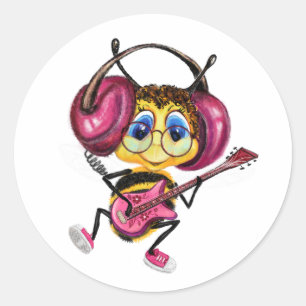 Rond Sticker amusant avec la guitare