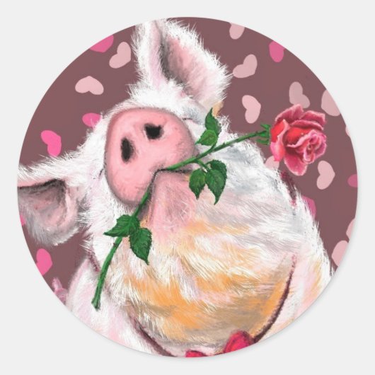 Rond Sticker amusant avec un cochon Gentleman - Amour (Devant)