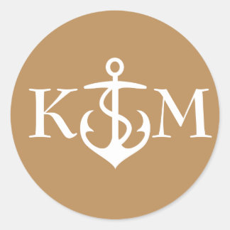 Rond Sticker Ancre avec initiaux en or
