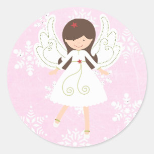 Rond Sticker Angel de Noël rose