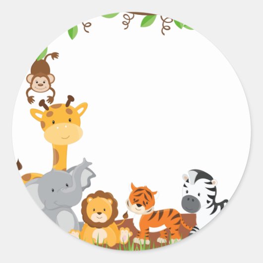Rond Sticker animal bébé Jungle mignonne (Devant)