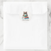 Rond Sticker animal mignon du livre de lecture de hibou (Sac)