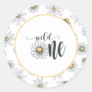 Rond Sticker Anniversaire Daisy - Wild One - Blanc