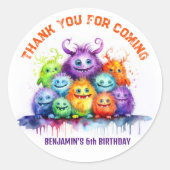 Rond Sticker Anniversaire de enfant Party Monsters mign (Devant)