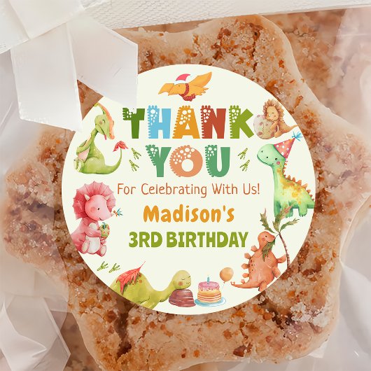 Rond Sticker Anniversaire Dinosaure Green