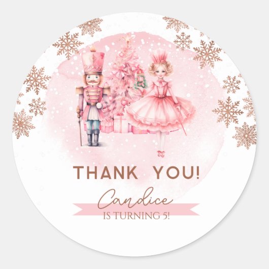 Rond Sticker Anniversaire Rose Et Or Nutcracker (Devant)