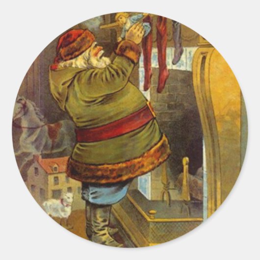 Rond Sticker Antique Pine Costume vert Père Noël Noël (Devant)