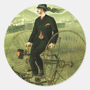 Rond Sticker Antique Vélo Tricycle Publicité Vélo