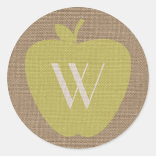 Rond Sticker Apple Monogramme Inspiré Burlap