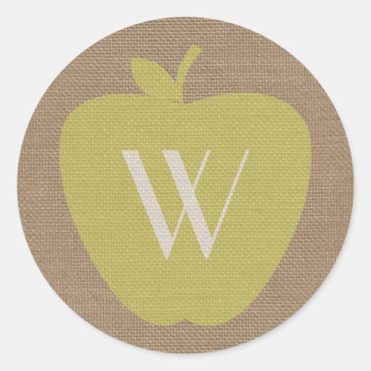 Rond Sticker Apple Monogramme Inspiré Burlap (Devant)