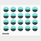 Rond Sticker Aqua et Black Floral (Feuille)