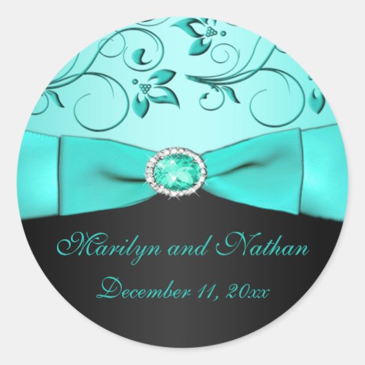 Rond Sticker Aqua et Black Floral (Devant)