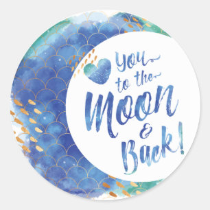 Rond Sticker Aquarelle "Love You to The Moon & Back"