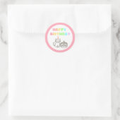 Rond Sticker Arc-en-ciel et rose Anniversaire classique (Sac)
