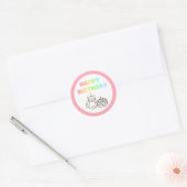 Rond Sticker Arc-en-ciel et rose Anniversaire classique (Enveloppe)
