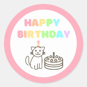 Rond Sticker Arc-en-ciel et rose Anniversaire classique