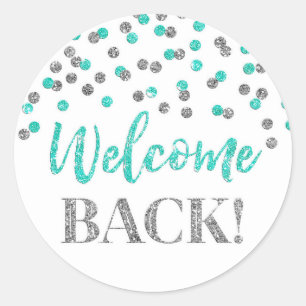 Rond Sticker arrière Silver Turquoise Confetti Bienvenu