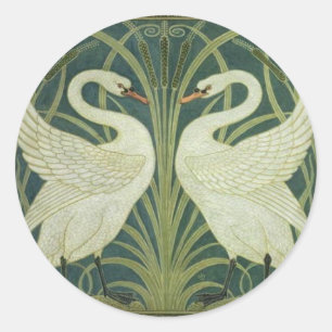 Rond Sticker Art Nouveau Swan and Rush