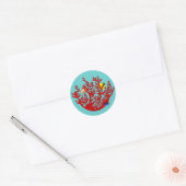 Rond Sticker Art Poissons et Corail Doodle (Enveloppe)