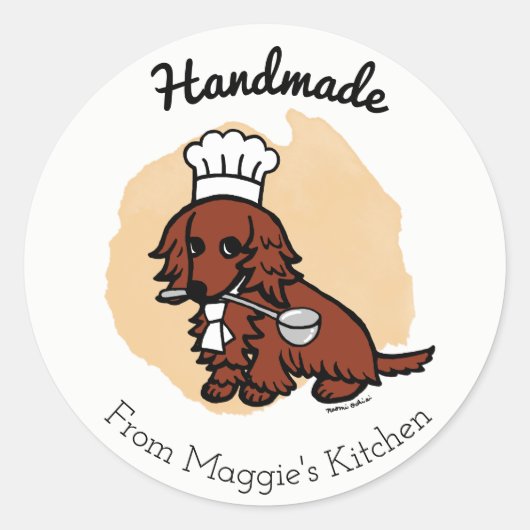 Rond Sticker artisanal Red Long Haired Dachshund Chef (Devant)