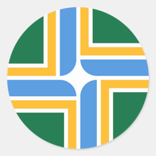 Rond Sticker avec Drapeau de Portland, Etat de l'Oregon