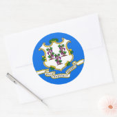 Rond Sticker avec drapeau du Connecticut (Enveloppe)