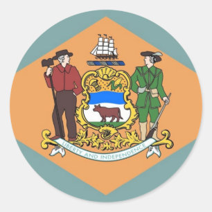 Rond Sticker avec drapeau du Delaware