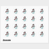 Rond Sticker avec mignon Snowman tenant une feuille (Feuille)