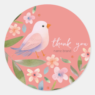 Rond Sticker avec oiseau et fleurs sur arrière - plan r